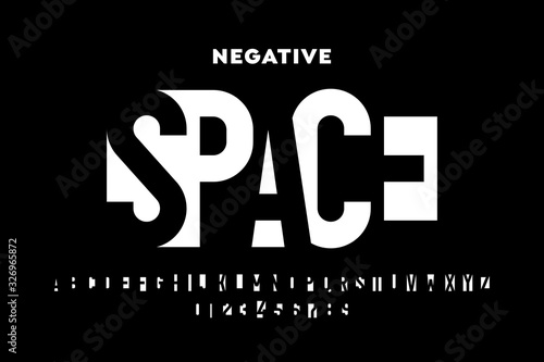Negative space style font, alphabet letters and numbers