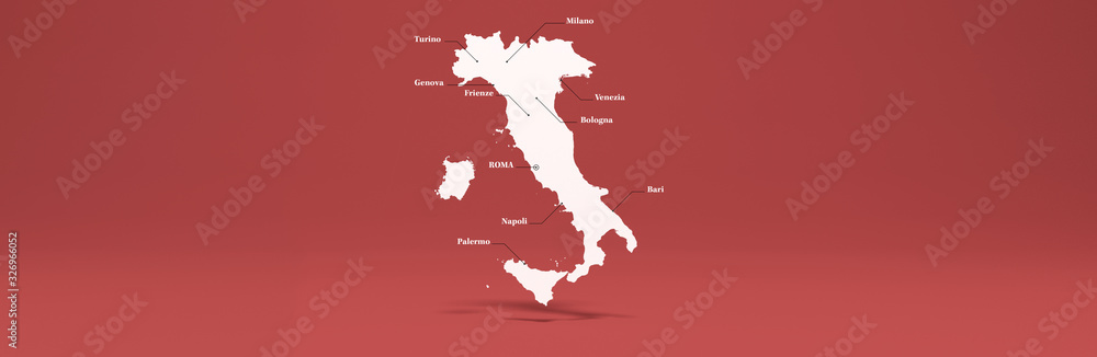 white Italy map 3D rendering red background white Italy map 3D rendering red background