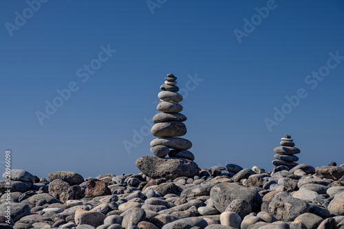 Stack of pebbles on the coast of Adeje Tenerife Spain