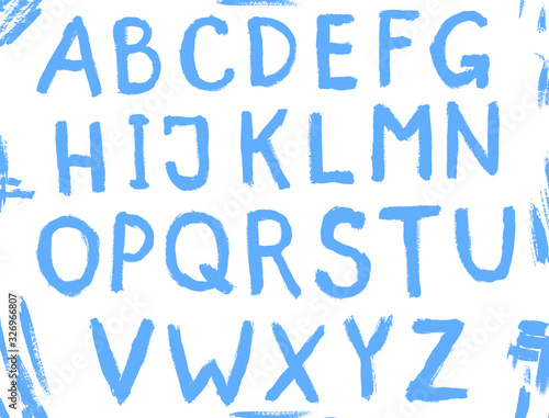 The letters of the English alphabet written in paints. Dry brush technique. Torn edges. Oil paint, gouache, ink. Vector font. Brush strokes. Letters of paints.