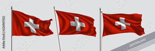 Set of Switzerland waving flag on isolated background vector illustration