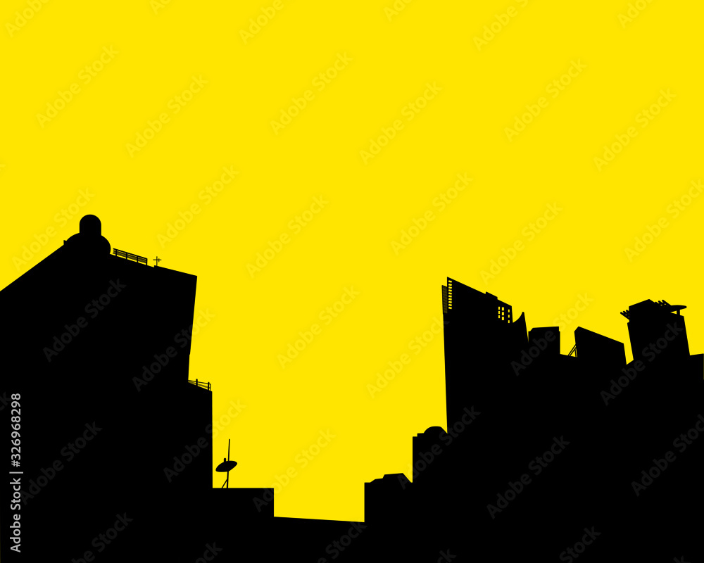 Building and City Illustration black . on Background yellow