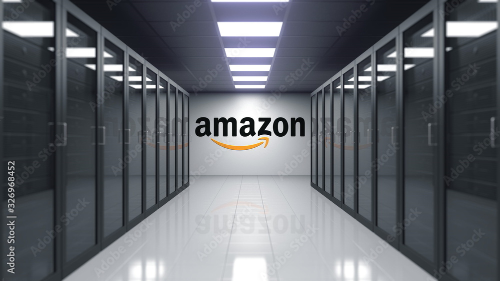 Amazon.com logo on the wall of the server room. Editorial 3D rendering  Illustration Stock | Adobe Stock
