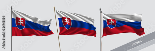 Set of Slovakia waving flag on isolated background vector illustration