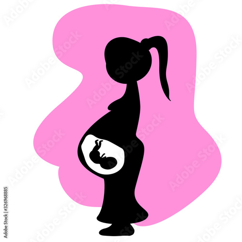 Pregnant women, family care concept, outline cartoon vector illustration.  cartoon vector  pregnant woman  color black white.