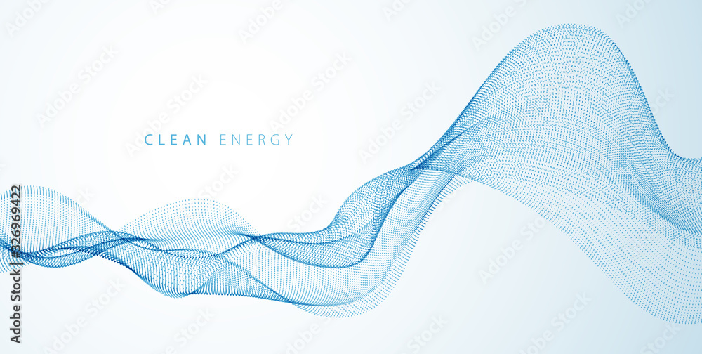 Flowing energy particles, wave of blended dots. Curved dotted 3d lines vector effect illustration. 3d futuristic technology style.