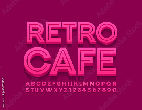 Vector stylish logo Retro Cafe. Unique 3D Font. Creative Alphabet Letters and Numbers.
