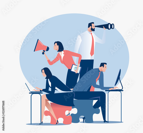 The team of four persons working. Business vector illustration.  photo