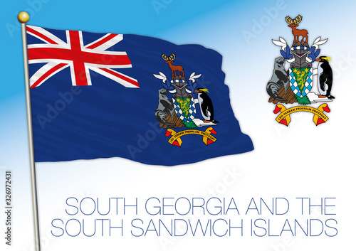 South Georgia and Sandwich islands official flag and coat of arms, United Kingdom, vector illustration photo