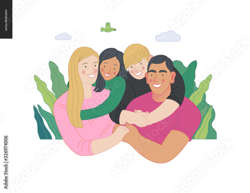 Happy international family with kids -family health and wellness -modern flat vector concept digital illustration of a happy family of parents and children, family medical insurance plan