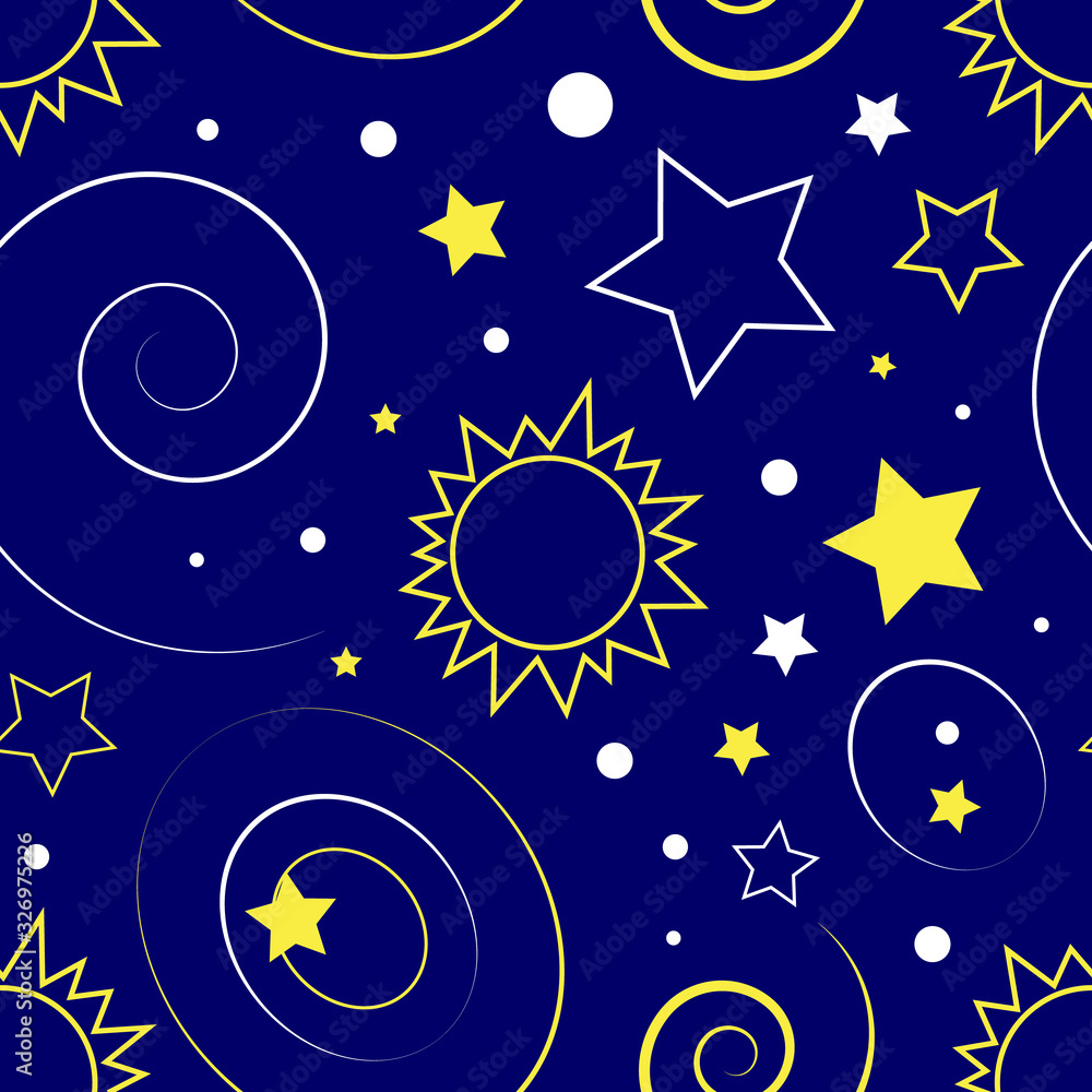 space pattern, sun and stars in space, abstraction of space in a seamless background space pattern, sun and stars in space, abstraction of space in a seamless background