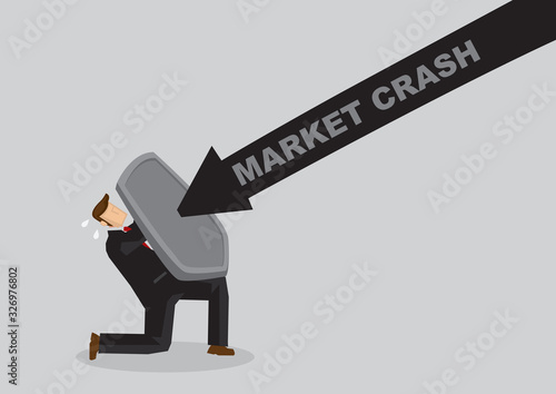 Businessman protect himself with shield from market crash