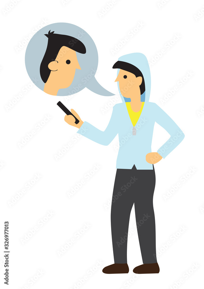 Man in casual outfit having a online conversation with his friend. Concept of gossip or casual chatting. Man in casual outfit having a online conversation with his friend. Concept of gossip or casual chatting.