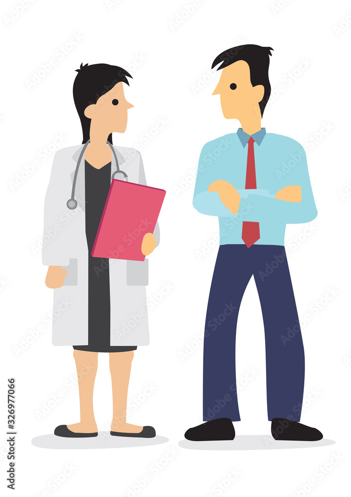 Doctor talking with his patient or patient relative in a hospital. Concept of healthcare system or medical occupation. Doctor talking with his patient or patient relative in a hospital. Concept of healthcare system or medical occupation.