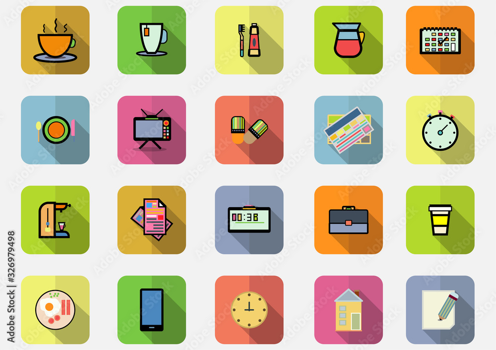 Good morning icons set and activity.time of activity Routine in morning icons set.Coffee,Tv, bag, newspaper,pot. Vector early morning and fresh concept. Good morning icons set and activity.time of activity Routine in morning icons set.Coffee,Tv, bag, newspaper,pot. Vector early morning and fresh concept.