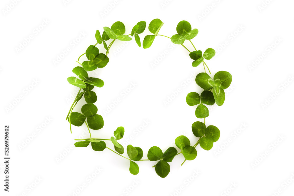 Green leaf clover on white. Saint patrick day. Celtic celebration. Party invitation poster. Green leaf clover on white. Saint patrick day. Celtic celebration. Party invitation poster.