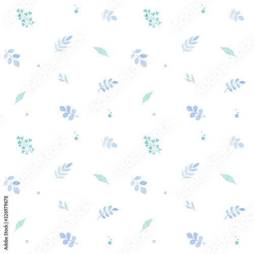 Spring seamless pattern of leaves in watercolor, greetings card, isolated on white, pastel colors