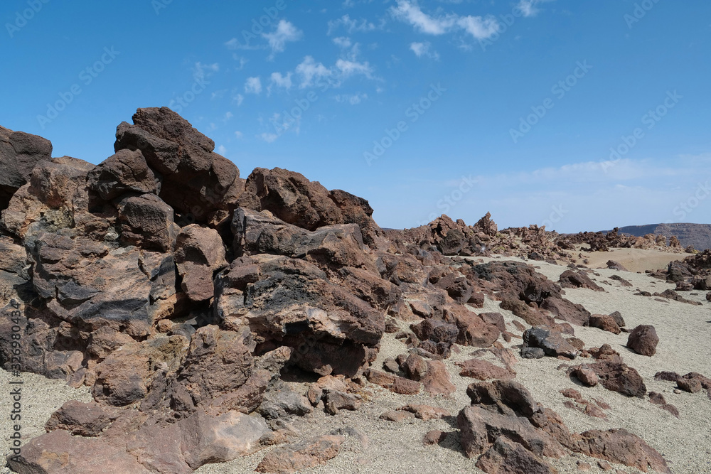 Fototapeta premium Rocky volcanic landscape of caldera in Teide national park, Tenerife island