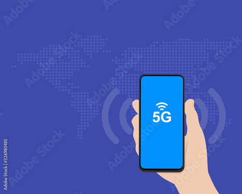 5g wireless technology on mobile phone. 5g is the 5th generation mobile network