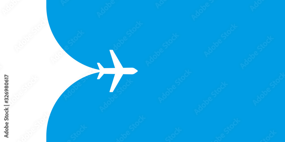 Plane fying on blue sky vector illustration. Travel tourism transport concept. Passenger aircraft. Jet commercial plane. Airplane fly.