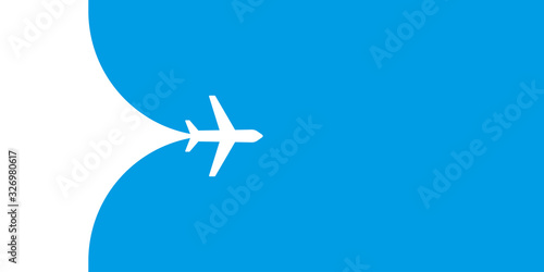 Plane fying on blue sky vector illustration. Travel tourism transport concept. Passenger aircraft. Jet commercial plane. Airplane fly. photo