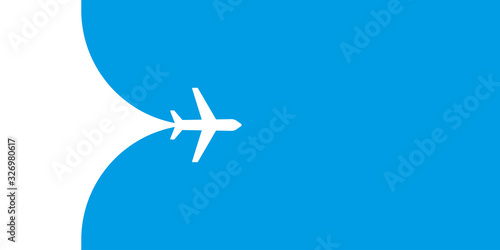 Plane fying on blue sky vector illustration. Travel tourism transport concept. Passenger aircraft. Jet commercial plane. Airplane fly.