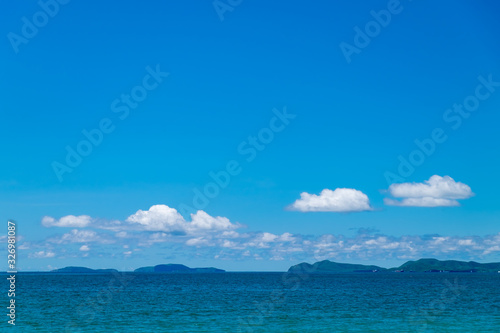 blue sky with white clouds and sea