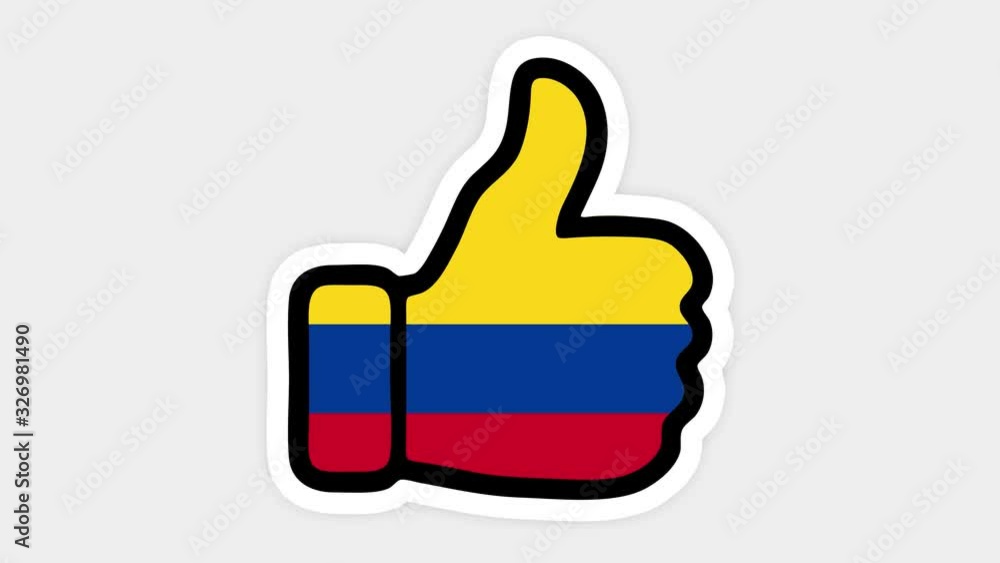 Drawing, animation is in form of like, heart, chat, thumb up with the image of Colombia flag . White background Drawing, animation is in form of like, heart, chat, thumb up with the image of Colombia flag . White background