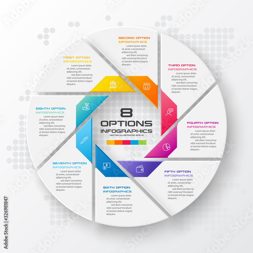 Circle infographic template with 8 options,Vector illustration.