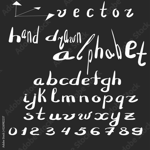 vector alphabet handwritten with white on dark background