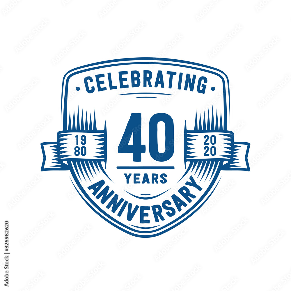 40 years anniversary celebration shield design template. 40th anniversary logo. Vector and illustration. 40 years anniversary celebration shield design template. 40th anniversary logo. Vector and illustration.