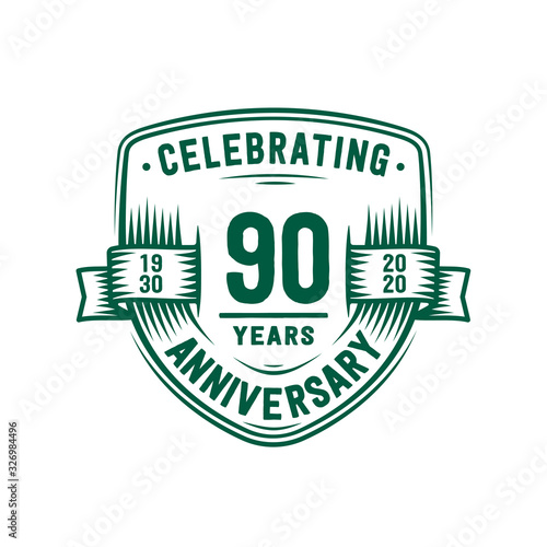 90 years anniversary celebration shield design template. 90th anniversary logo. Vector and illustration.