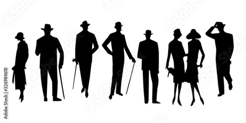Vector set of people silhouettes in retro style.