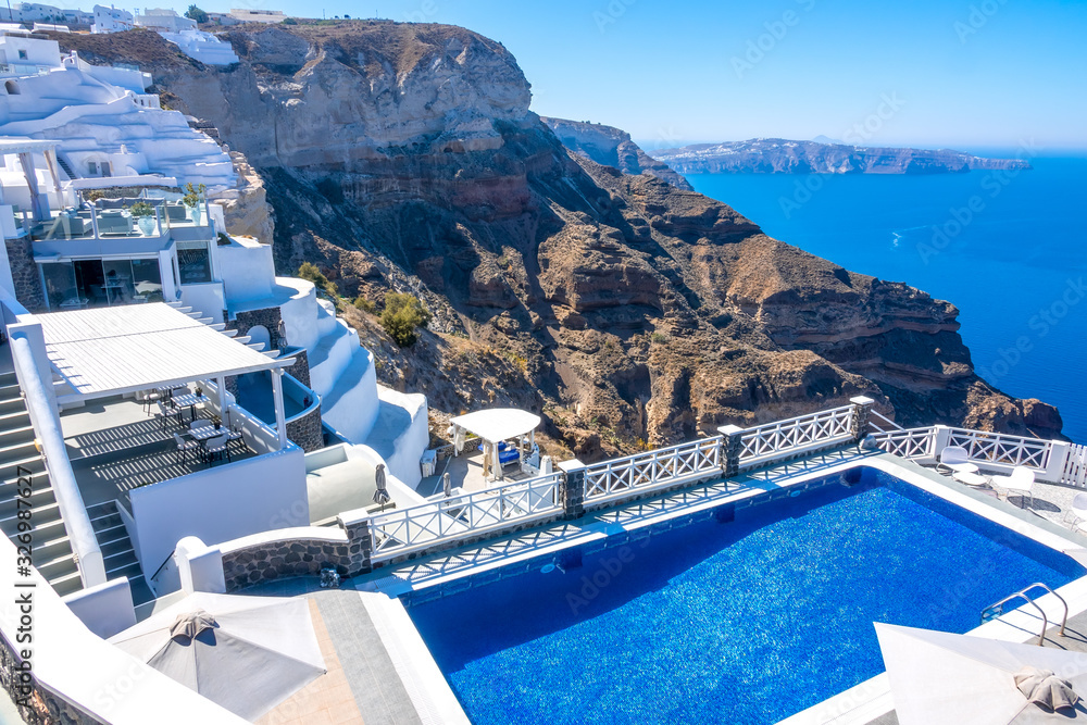 Pool in a Villa on a Mountainous Shore on a Sunny Day