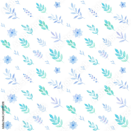 Spring seamless pattern of flowers and leaves in watercolor  greetings card  isolated on white  pastel colors