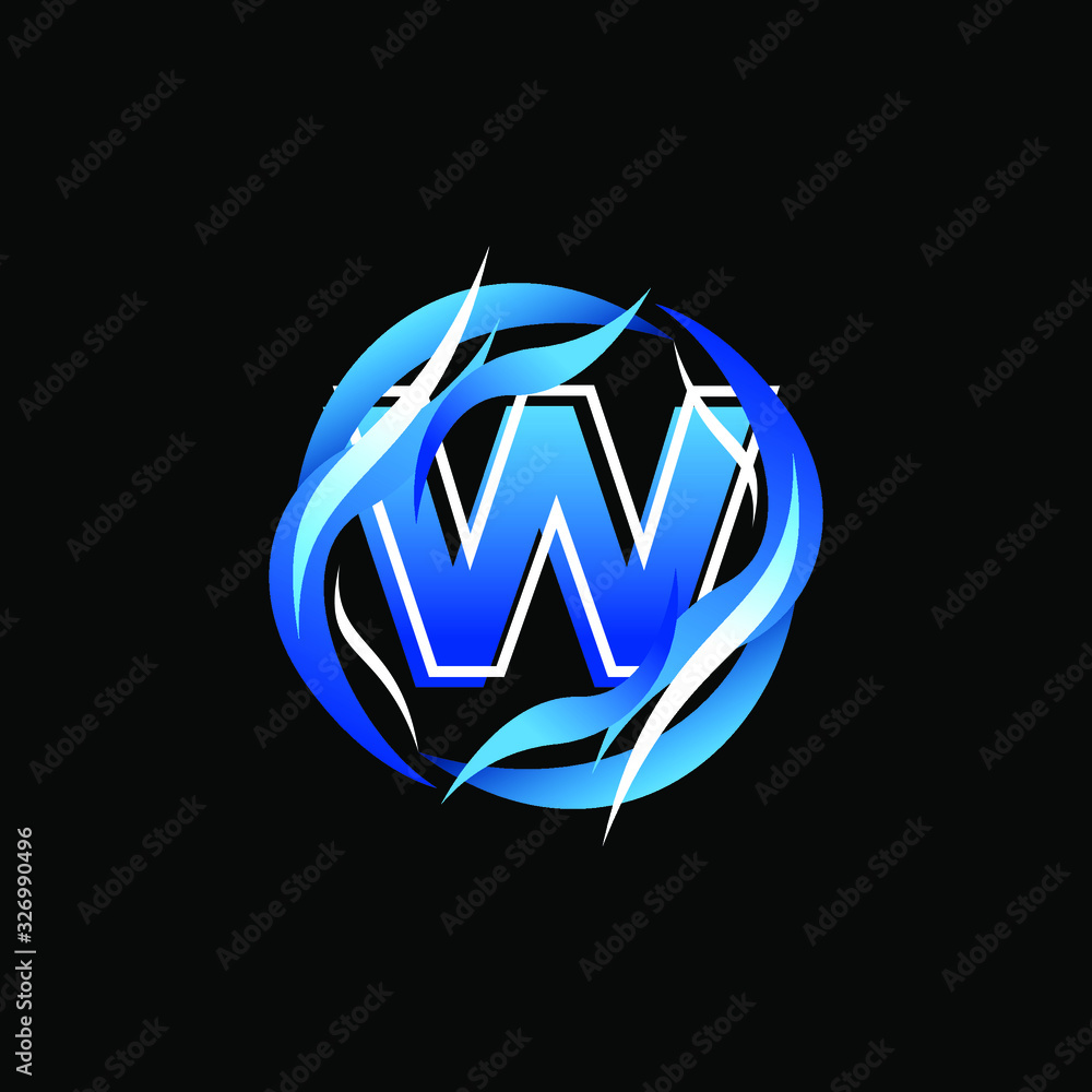 Initial Letter W with wind or water Initial Letter W with wind or water