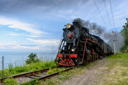 Old steam locomotive in the Circum-Baikal Railway photo
