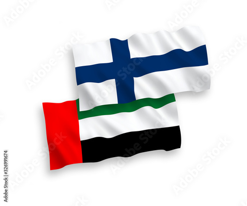 Flags of Finland and United Arab Emirates on a white background
