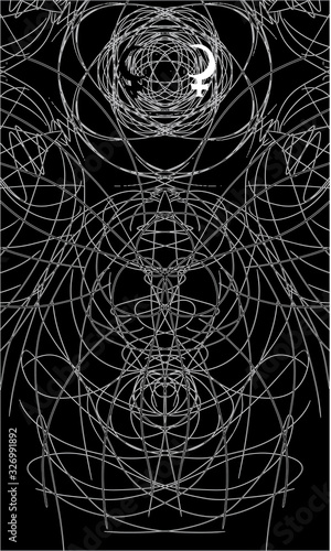 Tarot cards back design, back side. Selena, Lilith, occult pattern