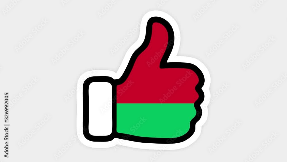 . Drawing, animation is in form of like, heart, chat, thumb up with the image of Madagascar flag . White background . Drawing, animation is in form of like, heart, chat, thumb up with the image of Madagascar flag . White background