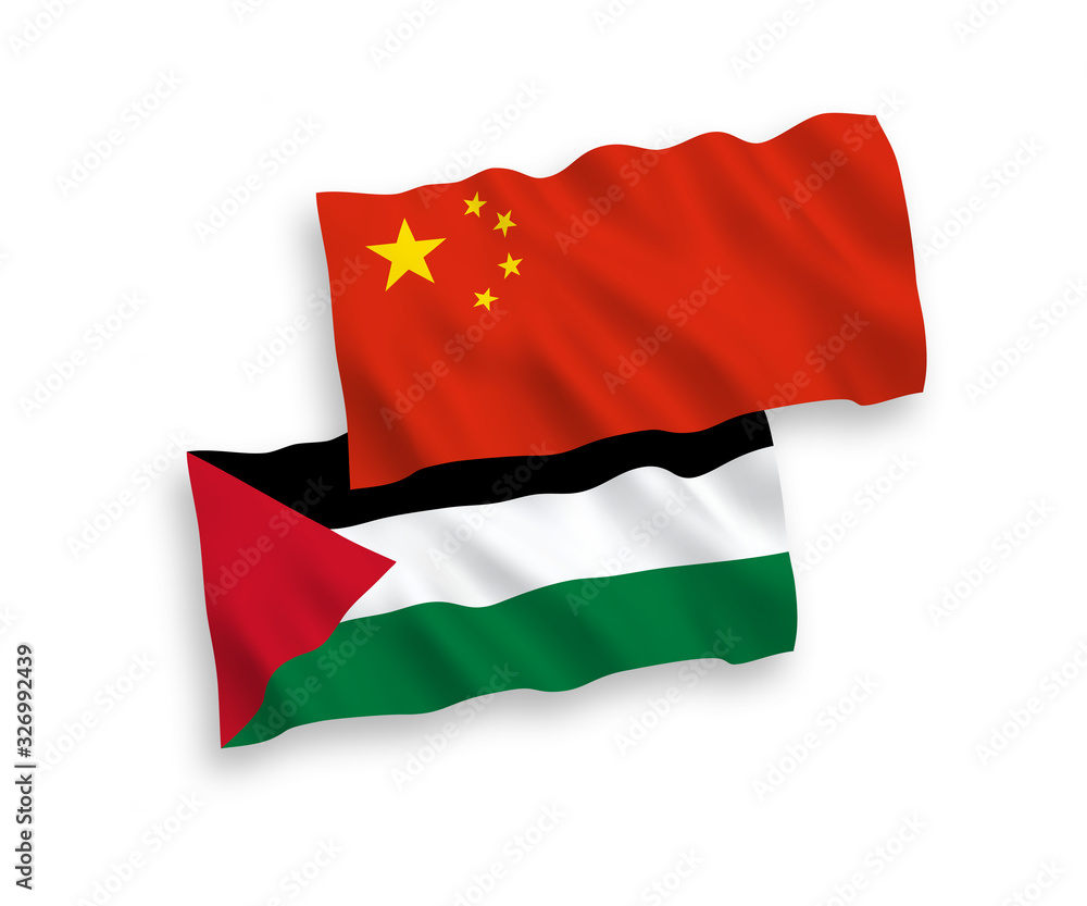 Fototapeta premium Flags of Palestine and China on a white background