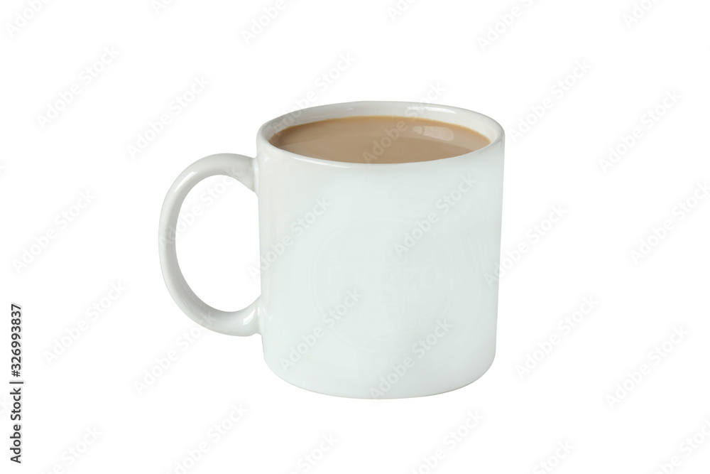 Isolate hot coffee in ceramic mug on white background