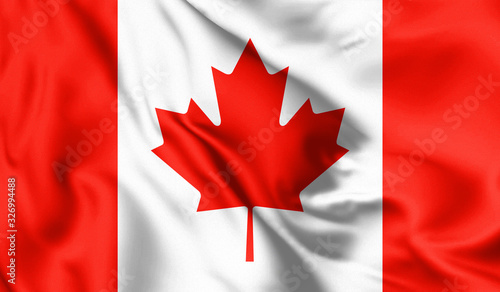 Canada flag blowing in the wind. Background silk texture. 3d illustration.