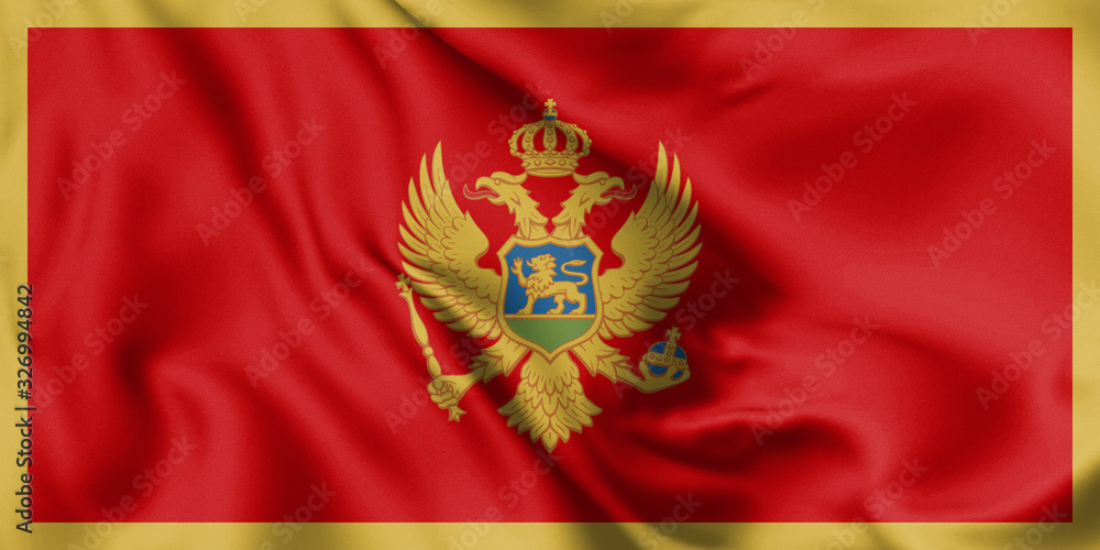 Montenegro flag blowing in the wind. Background silk texture. 3d illustration. Montenegro flag blowing in the wind. Background silk texture. 3d illustration.