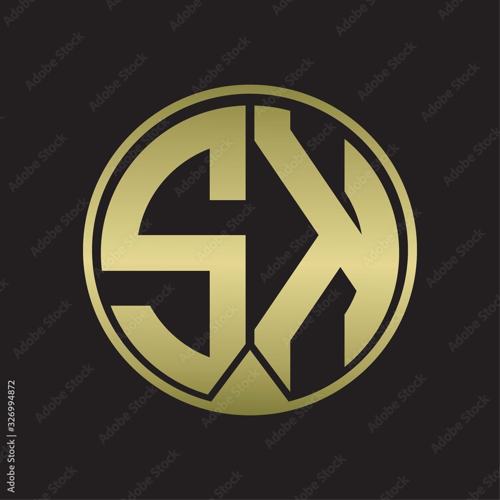 SK Logo monogram circle with piece ribbon style on gold colors SK Logo monogram circle with piece ribbon style on gold colors
