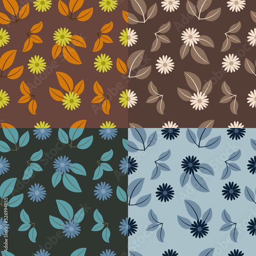 set of flower seamless patterns 