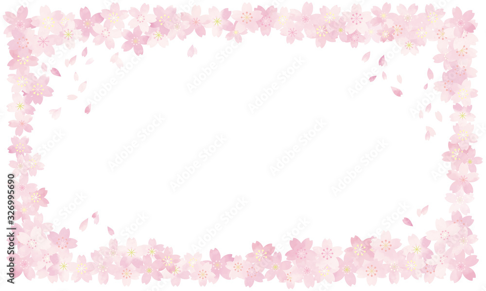 水彩風　淡いピンクの桜フレーム4