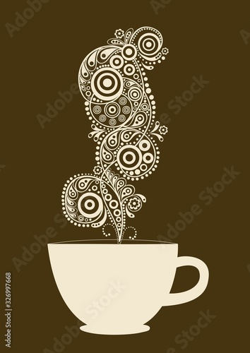 Card with cup and abstract steam