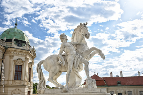 Photography Man and horse statue in front of Belvedere Palace (Schloss Belvedere), 18th cent