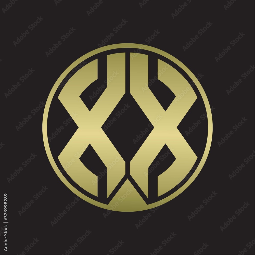 XX Logo monogram circle with piece ribbon style on gold colors XX Logo monogram circle with piece ribbon style on gold colors